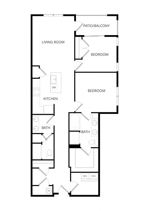 Floor plan for 2 beds, 2 baths, 1276 sqft